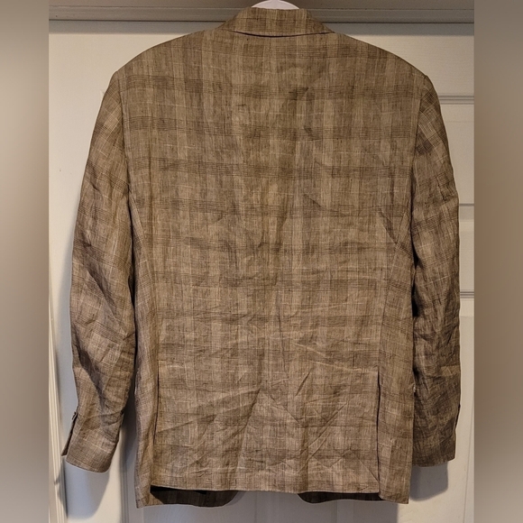 Bianco Brioni Firenze Two Button Brown Beige Pure 100% Linen Modern Fit 38S Coat - Picture 5 of 14